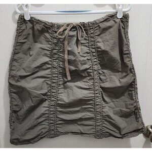 Brisas Women's Double Shirred Panel Drawstring Mini Skirt Brown Petite Size PL‎